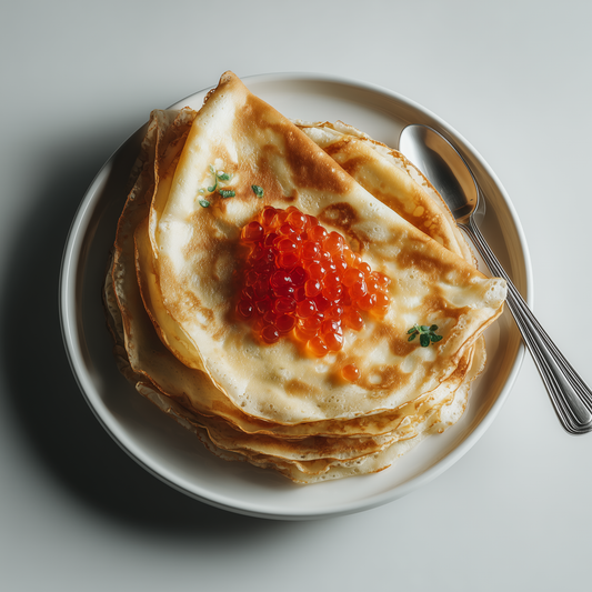 Starter – Blini with salmon caviar & home jam